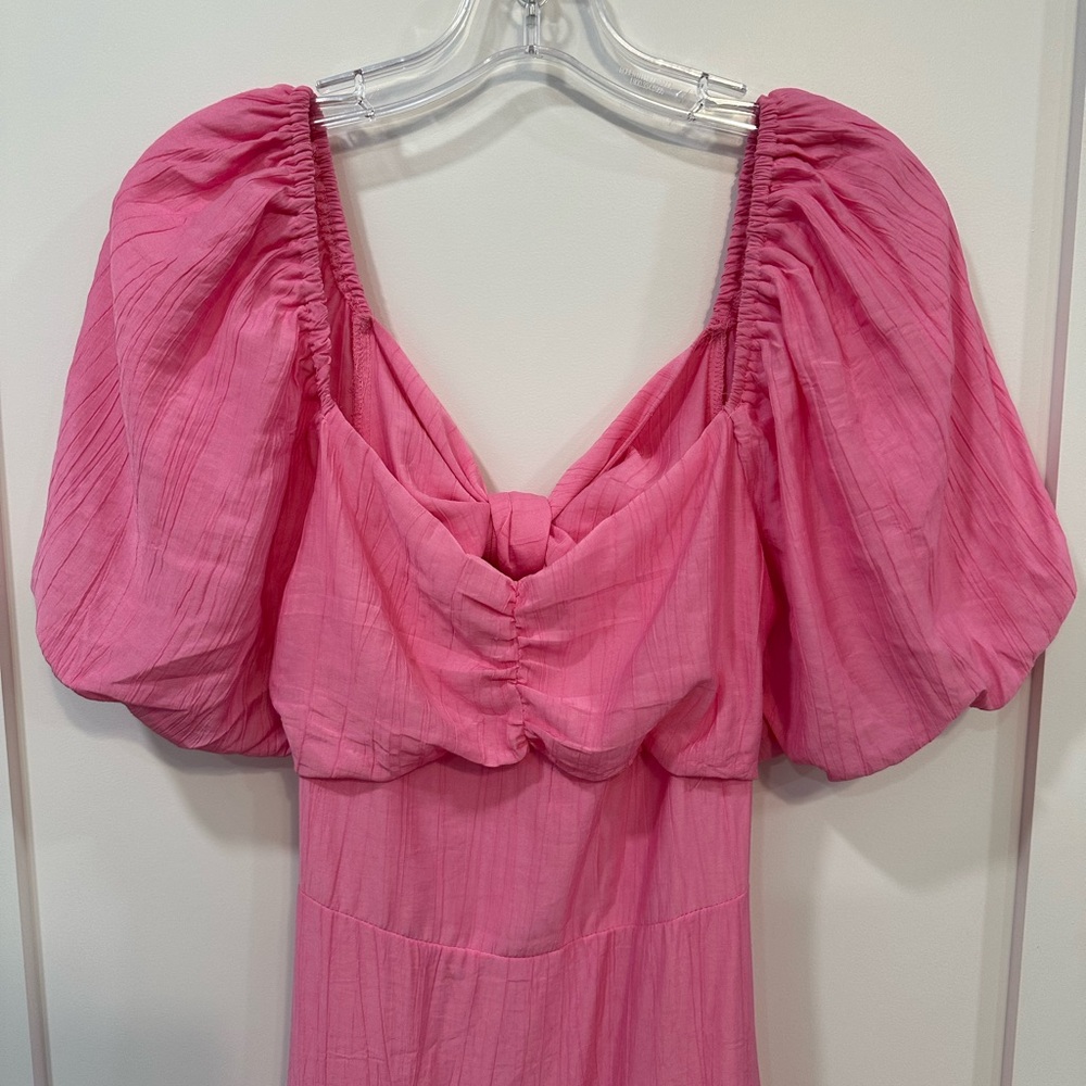 Never Worn Pink Lily Puff Sleeve Open Back Link Midi Dress